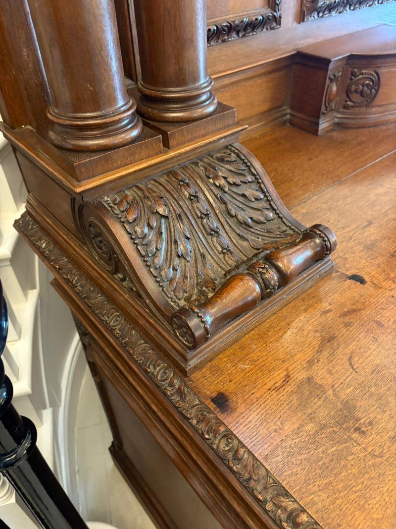 Monumental Antique Victorian Exhibition Quality Carved Oak Sideboard By Maple and Co. - Image 13